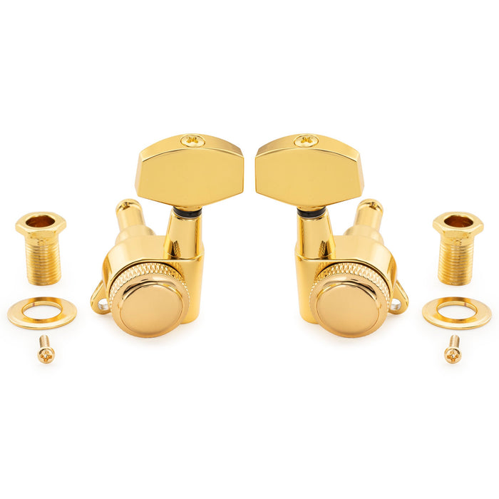 ミュージックリリー プロ R18K 3R3L 18:1 比率 完全密封 ロッキングマシンヘッド チューナー チューニングペグキー 大型六角ボタン 45度ネジ アコースティック/エレキギター用