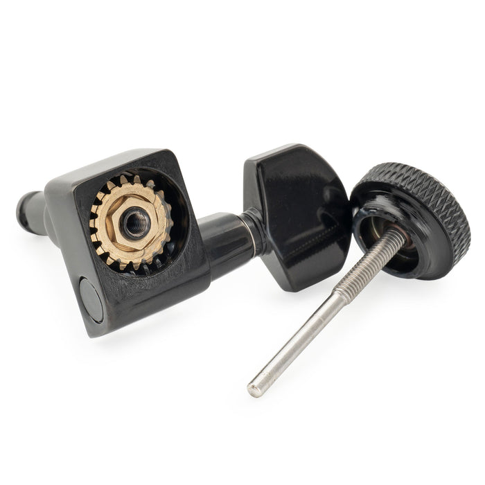 Musiclily Pro R18K Left-Handed 6-in-line 18:1 Ratio 2-Pin Full Sealed Locking Machine Heads Tuners Tuning Pegs Keys with Hex Button for Fender Strat Tele Style Electric Guitar