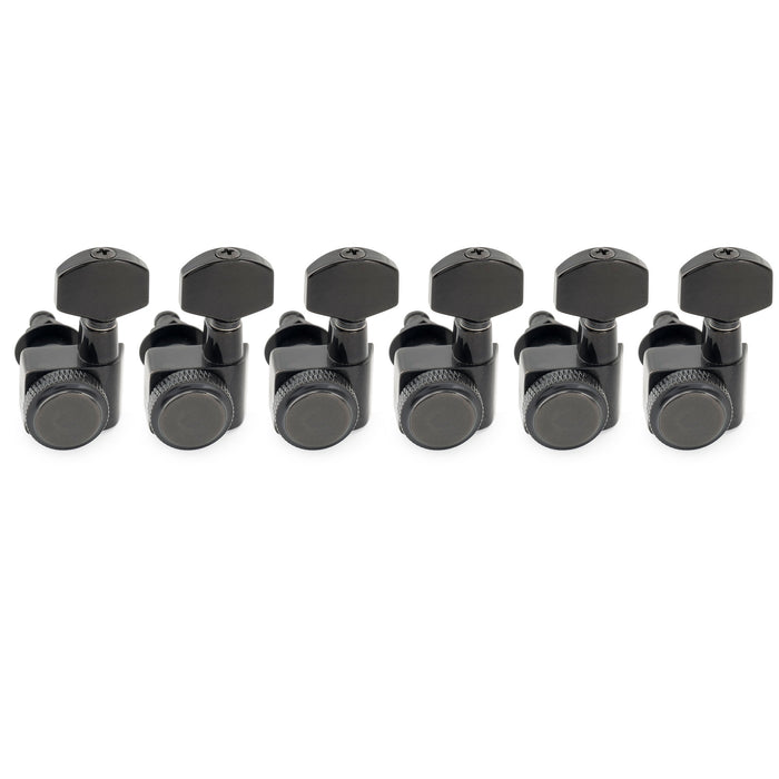 Musiclily Pro Left-Handed 6-in-line 18:1 Ratio 2-Pin Full Sealed Locking Machine Heads Tuners Tuning Pegs Keys with Hex Button for Fender Strat Tele Style Electric Guitar