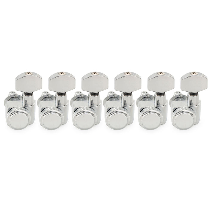 Musiclily Pro Left-Handed 6-in-line 18:1 Ratio 2-Pin Full Sealed Locking Machine Heads Tuners Tuning Pegs Keys with Hex Button for Fender Strat Tele Style Electric Guitar