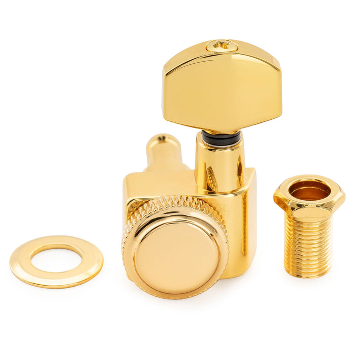 Musiclily Pro R18K Left-Handed 6-in-line 18:1 Ratio 2-Pin Full Sealed Locking Machine Heads Tuners Tuning Pegs Keys with Hex Button for Fender Strat Tele Style Electric Guitar
