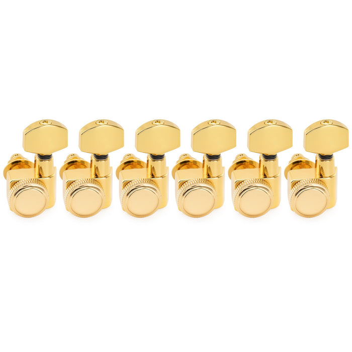 Musiclily Pro Left-Handed 6-in-line 18:1 Ratio 2-Pin Full Sealed Locking Machine Heads Tuners Tuning Pegs Keys with Hex Button for Fender Strat Tele Style Electric Guitar