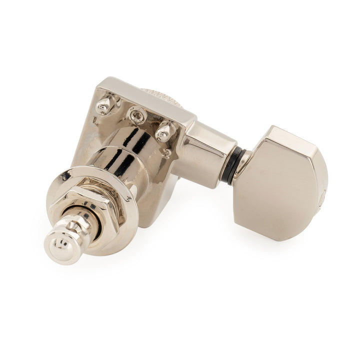 Musiclily Pro Left-Handed 6-in-line 18:1 Ratio 2-Pin Full Sealed Locking Machine Heads Tuners Tuning Pegs Keys with Hex Button for Fender Strat Tele Style Electric Guitar