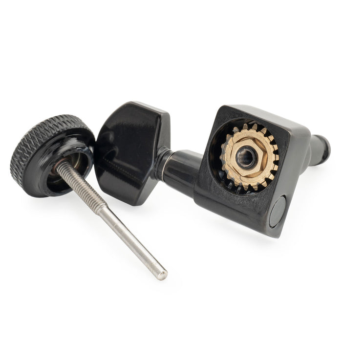 Musiclily Pro R18K Single 18:1 Ratio 2-Pin Full Sealed Locking Machine Head Bass Side Tuner Tuning Peg Key with Hex Button for Fender Strat Tele Style Electric Guitar