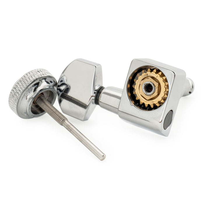 Musiclily Pro Single 18:1 Ratio 2-Pin Full Sealed Locking Machine Head Bass Side Tuner Tuning Peg Key with Hex Button for Fender Strat Tele Style Electric Guitar