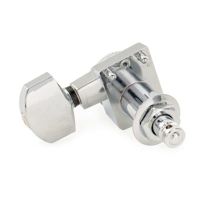 Musiclily Pro Single 18:1 Ratio 2-Pin Full Sealed Locking Machine Head Bass Side Tuner Tuning Peg Key with Hex Button for Fender Strat Tele Style Electric Guitar