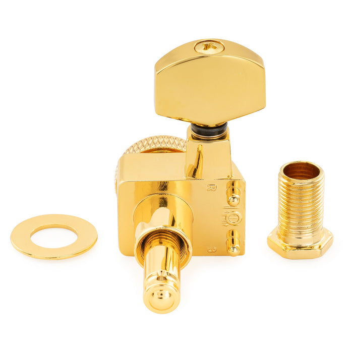 Musiclily Pro R18K Single 18:1 Ratio 2-Pin Full Sealed Locking Machine Head Bass Side Tuner Tuning Peg Key with Hex Button for Fender Strat Tele Style Electric Guitar