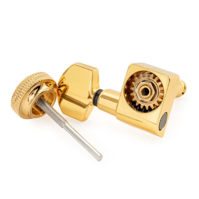 Musiclily Pro R18K Single 18:1 Ratio 2-Pin Full Sealed Locking Machine Head Bass Side Tuner Tuning Peg Key with Hex Button for Fender Strat Tele Style Electric Guitar