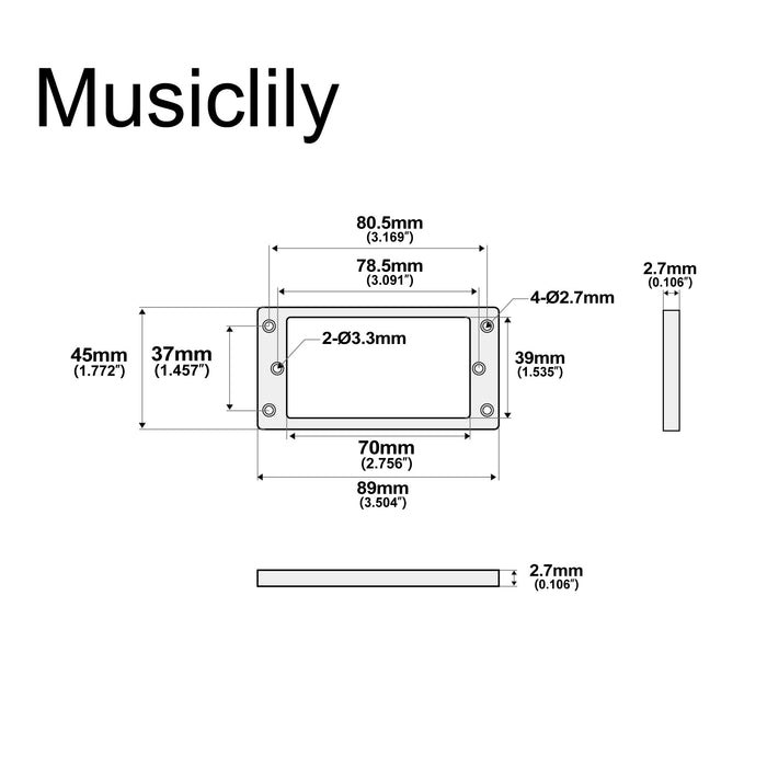 Musiclily Basic Steel Flat Bottom Humbucker Pickup Mounting Rings Set for PRS/Epi Style Electric Guitar, Chrome (Set of 2)