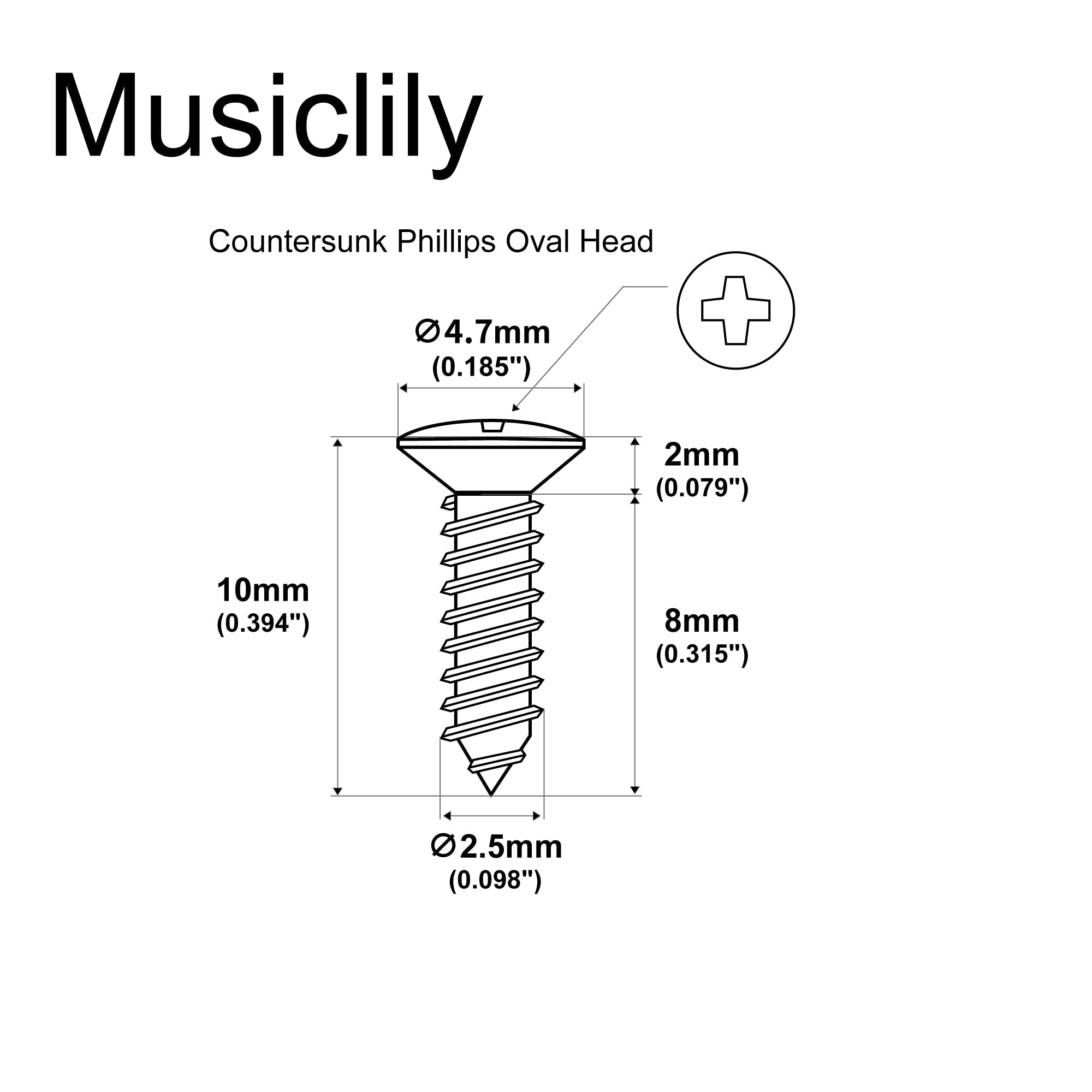 Musiclily Ultra 2.5x10mm Stainless Steel Truss Rod Cover Mounting Screws Countersunk for Epi Style Electric Guitar (Set of 10) Musiclily Ultra