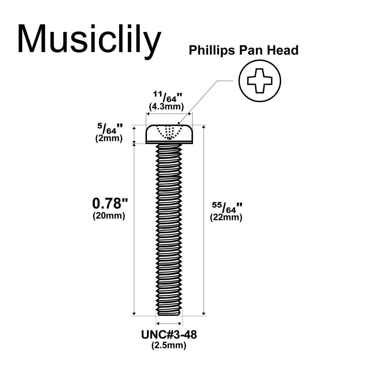 Musiclily Ultra UNC#3-48X0.78 Inch (2.5x20mm) Stainless Steel Humbucker Pickup Mounting Screws for Fender USA and MIM Electric Guitar (Set of 20) Musiclily Ultra