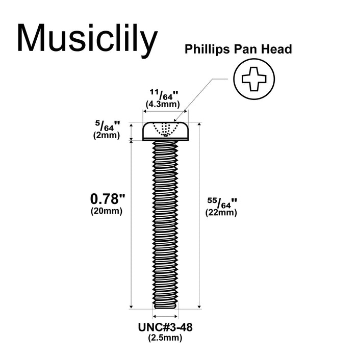Musiclily Ultra UNC#3-48X0.78 Inch (2.5x20mm) Stainless Steel Humbucker Pickup Mounting Screws for Fender USA and MIM Electric Guitar (Set of 20)