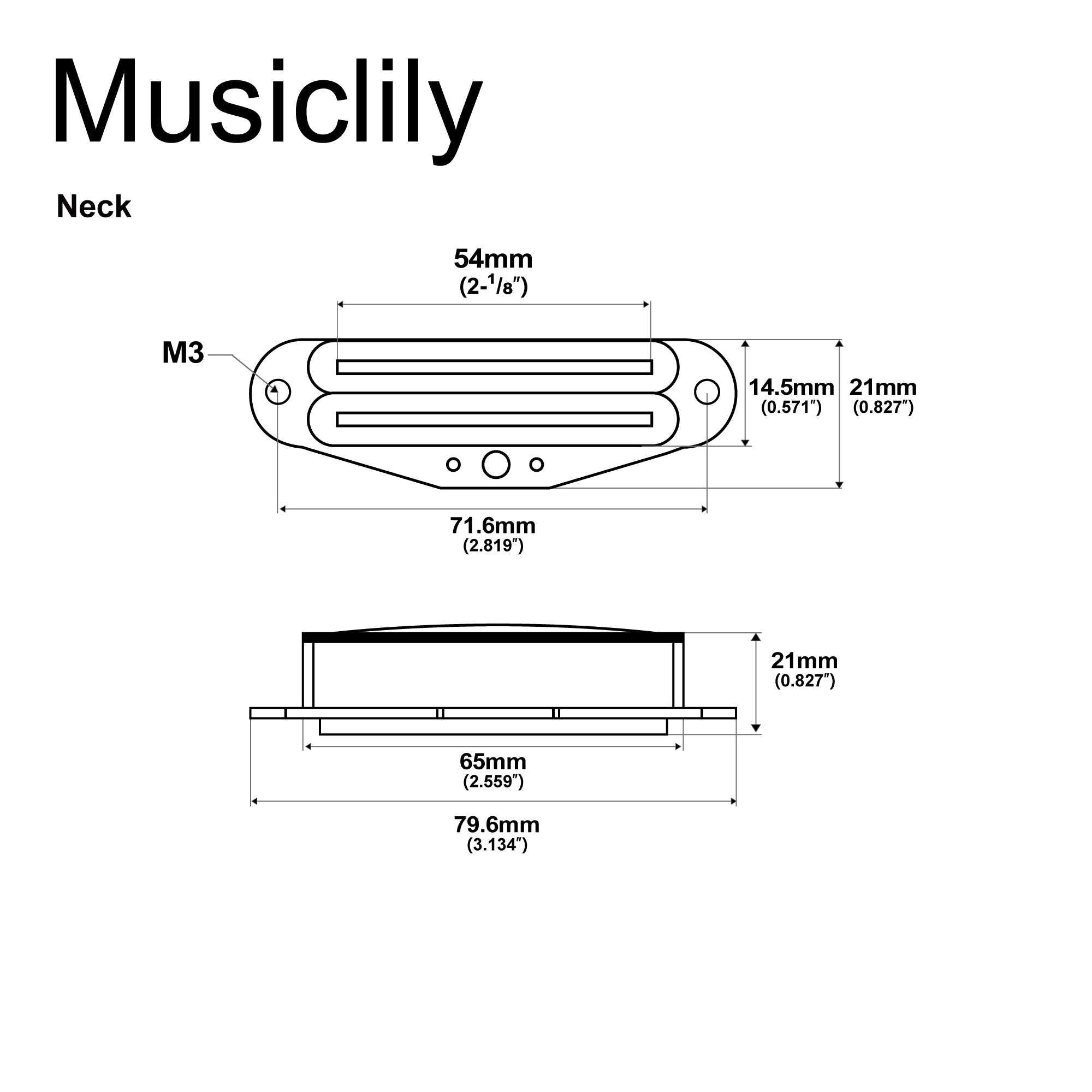 Musiclily Pro TL-NHR Alnico 5 Rail Blade Single Coil Single-Spule Humbucker Neck-Pickup 9,1K für E-Gitarre im Tele-Design