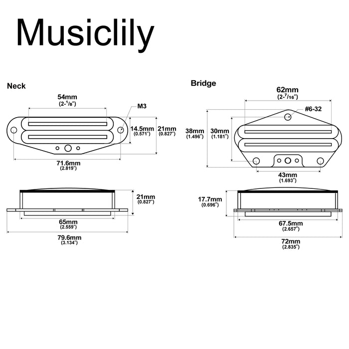 Musiclily Pro TL-DPHA Alnico 5 Rail Blade Single Coil Sized Humbucker Neck Bridge Pickups Set 9.1K/13.2K High Output for Tele Style Electric Guitar