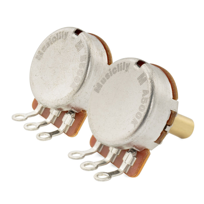 Musiclily Pro HD A500K+B500K ポット 黄銅製 メトリック ソリッド ショートシャフト 6.5mm オーディオリニアテーパー ポテンショメーター Tele/PB/JBスタイル エレキギター/ベース用 (1A1Bセット)