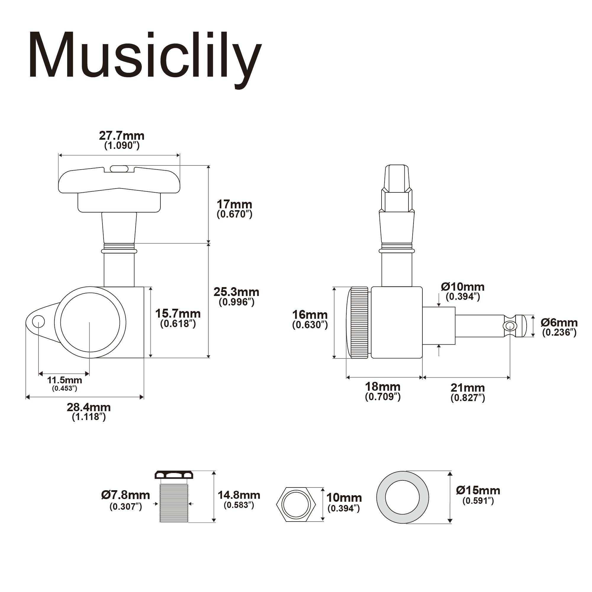 Musiclily Pro R18K-08 Однополюсный 18:1 Передаточное число, полностью герметичный блокирующий механизм, тюнер для верхней стороны с кнопкой GR-Style для акустической электрогитары