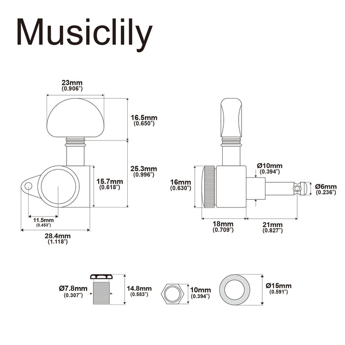 Musiclily Pro R18K Single 18:1 Ratio Full Sealed Locking Machine Head Treble Side Tuner Tuning Peg Key with Half Moon Button for Acoustic Electric Guitar