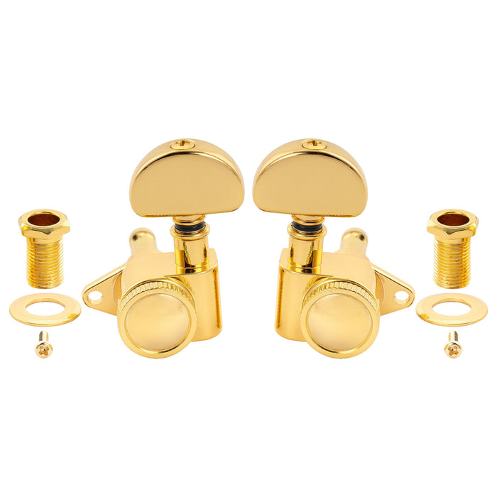 Musiclily Pro R18K 3R3L 18:1 Ratio Full Sealed Locking Machine Heads Tuners Tuning Pegs Keys with Half Moon Button for Acoustic Electric Guitar