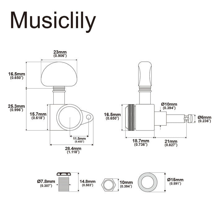 Musiclily Pro R18K 3R3L 18:1 Ratio Full Sealed Locking Machine Heads Tuners Tuning Pegs Keys with Half-Moon Button for Acoustic Electric Guitar