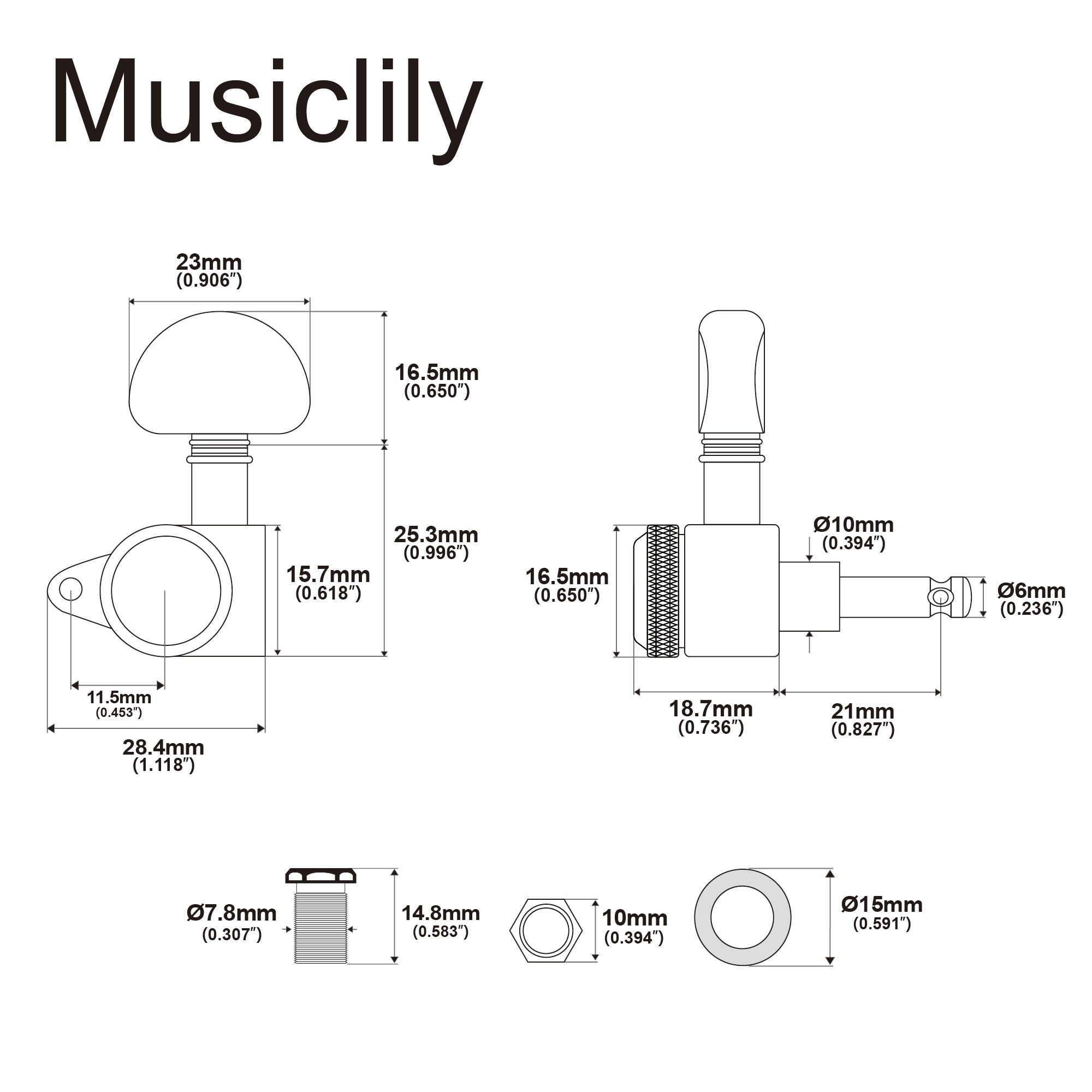 Musiclily Pro R18K-10 Одинарный 18:1 Передаточное число полностью герметичные блокирующие машинки для верхней стороны, тюнеры, ключи с полумесяцем для акустической электрогитары