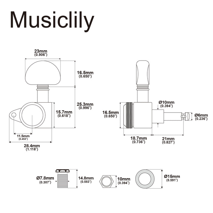 Musiclily Pro R18K Single 18:1 Ratio Full Sealed Locking Machine Head Treble Side Tuner Tuning Peg Key with Half-Moon Button for Acoustic Electric Guitar