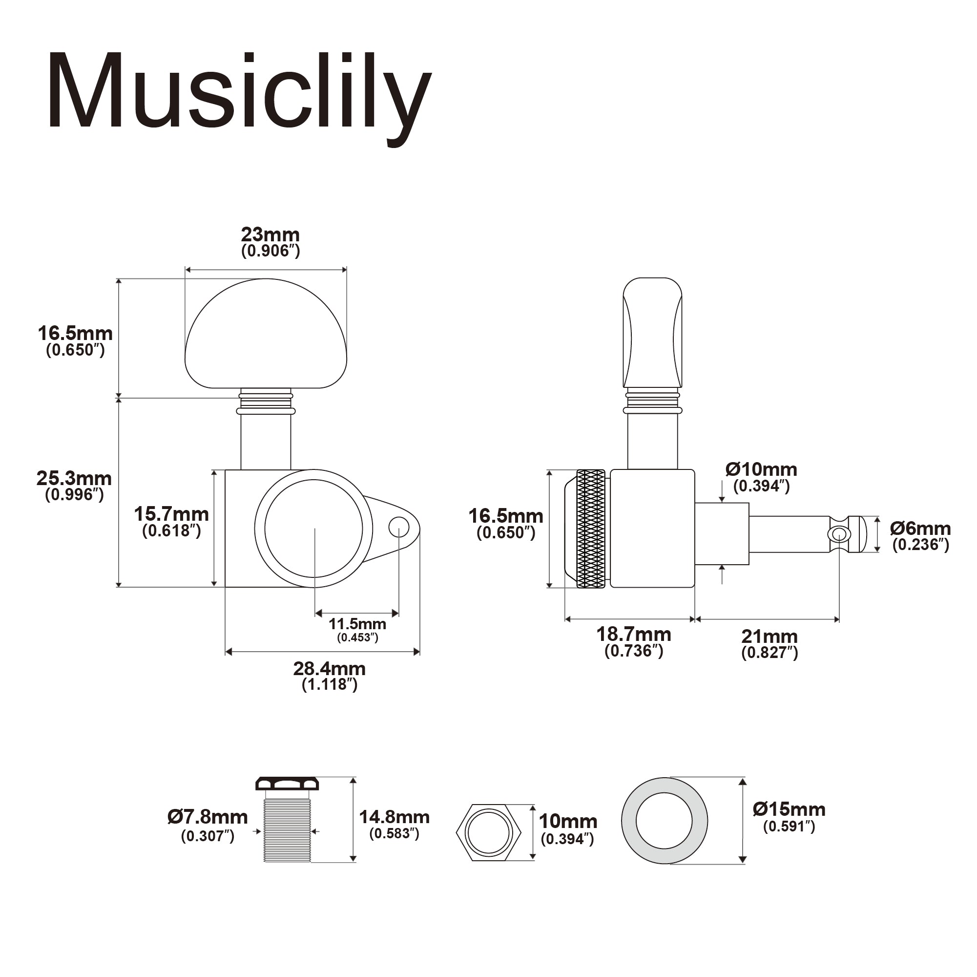 Musiclily Pro R18K-10 3R3L 18:1 Передаточное число полностью герметичные блокирующие машинки для настройки гитары, тюнеры, ключи с полумесяцем для акустической электрогитары