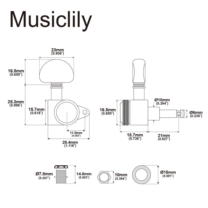 Musiclily Pro R18K Single 18:1 Ratio Full Sealed Locking Machine Head Bass Side Tuner Tuning Peg Key with Half-Moon Button for Acoustic Electric Guitar