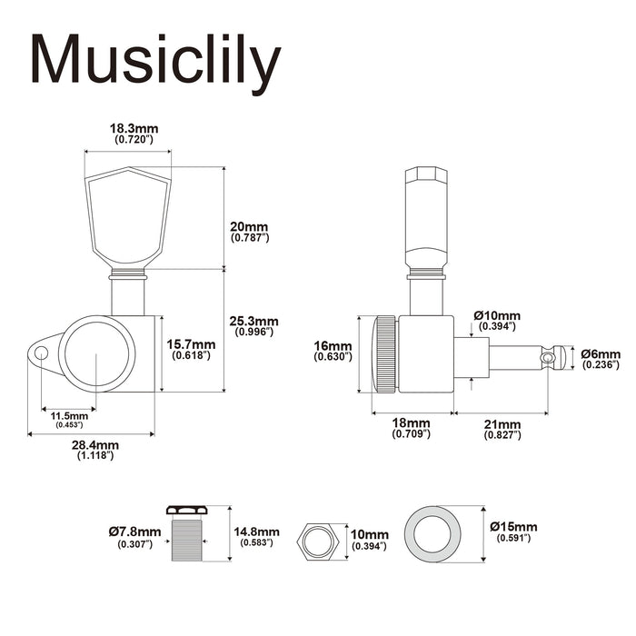 Musiclily Pro R18K Single 18:1 Ratio Full Sealed Locking Machine Head Treble Side Tuner Tuning Peg Key with Keystone Button for Acoustic Electric Guitar