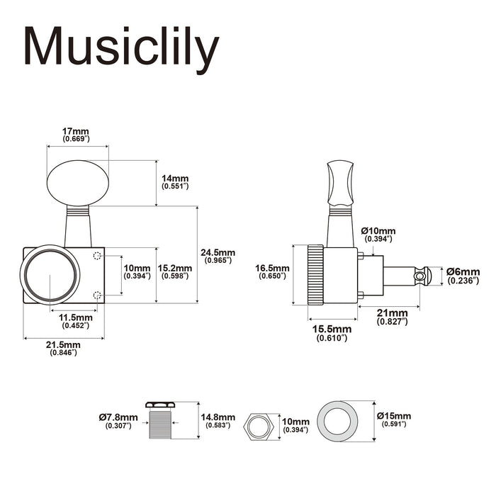 Musiclily Pro シングル 18:1比 2ピン 完全密封ロック式マシンヘッド トレブルサイド チューナー チューニングペグキー ヴィンテージオーバルボタン Fender Strat/Teleスタイル エレキギター用