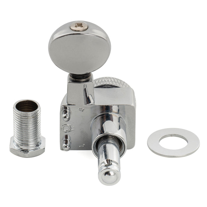 Musiclily Pro R18K Single 18:1 Ratio 2-Pin Full Sealed Locking Machine Head Treble Side Tuner Tuning Peg Key with Vintage Oval Button for Fender Strat Tele Style Electric Guitar, Chrome