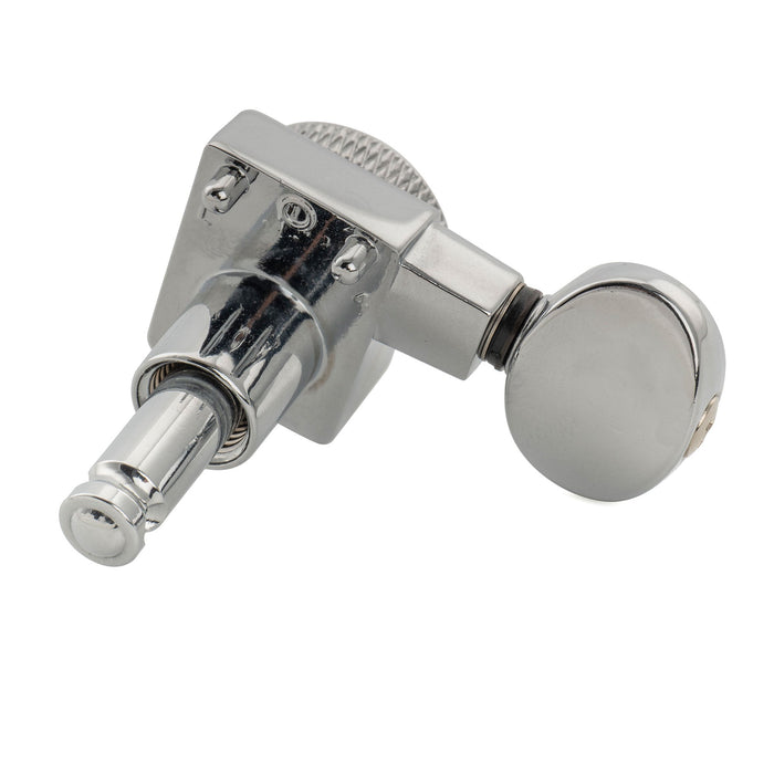 Musiclily Pro R18K Single 18:1 Ratio 2-Pin Full Sealed Locking Machine Head Treble Side Tuner Tuning Peg Key with Vintage Oval Button for Fender Strat Tele Style Electric Guitar, Chrome