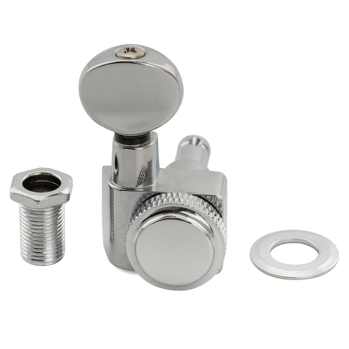 Musiclily Pro R18K 6-in-line 18:1 Ratio 2-Pin Full Sealed Locking Machine Heads Tuners Tuning Pegs Keys with Vintage Oval Button for Fender Strat Tele Style Electric Guitar, Chrome