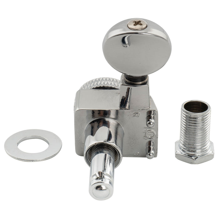 Musiclily Pro R18K 6-in-line 18:1 Ratio 2-Pin Full Sealed Locking Machine Heads Tuners Tuning Pegs Keys with Vintage Oval Button for Fender Strat Tele Style Electric Guitar, Chrome