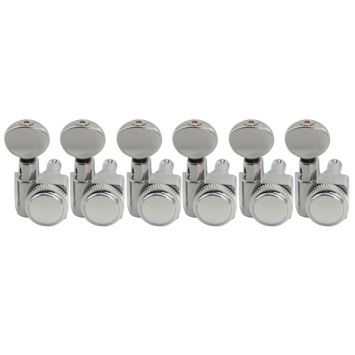 Musiclily Pro R18K 6-in-line 18:1 Ratio 2-Pin Full Sealed Locking Machine Heads Tuners Tuning Pegs Keys with Vintage Oval Button for Fender Strat Tele Style Electric Guitar, Chrome