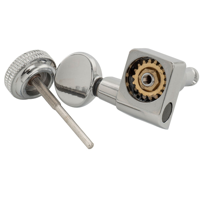 Musiclily Pro R18K Single 18:1 Ratio 2-Pin Full Sealed Locking Machine Head Bass Side Tuner Tuning Peg Key with Vintage Oval Button for Fender Strat Tele Style Electric Guitar, Chrome