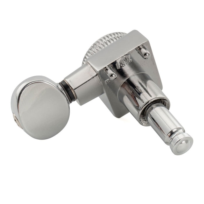 Musiclily Pro R18K Single 18:1 Ratio 2-Pin Full Sealed Locking Machine Head Bass Side Tuner Tuning Peg Key with Vintage Oval Button for Fender Strat Tele Style Electric Guitar, Chrome