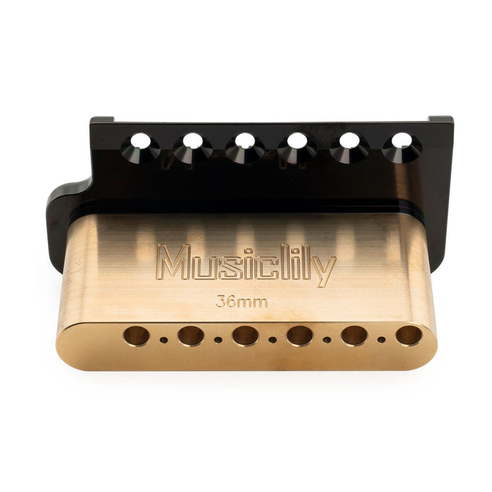 Musiclily Ultra 52.5mm(2-1/16インチ) 全ソリッドブラス 6スクリュー ナイフエッジトレモロブリッジ 36mmブロック付き Stratスタイル エレキギター用