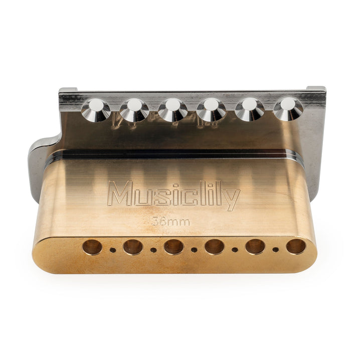Musiclily Ultra 52.5mm(2-1/16インチ) 全ソリッドブラス 6スクリュー ナイフエッジトレモロブリッジ 36mmブロック付き Stratスタイル エレキギター用