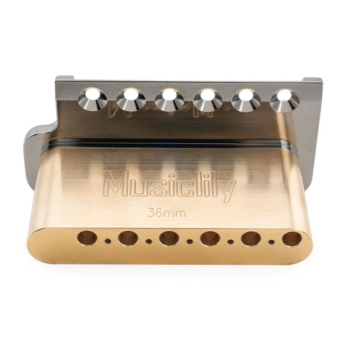 Musiclily Ultra 52.5mm(2-1/16インチ) 全ソリッドブラス 6スクリュー ナイフエッジトレモロブリッジ 36mmブロック付き Stratスタイル エレキギター用