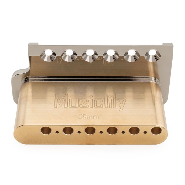 Musiclily Ultra 52.5mm(2-1/16インチ) 全ソリッドブラス 6スクリュー ナイフエッジトレモロブリッジ 36mmブロック付き Stratスタイル エレキギター用