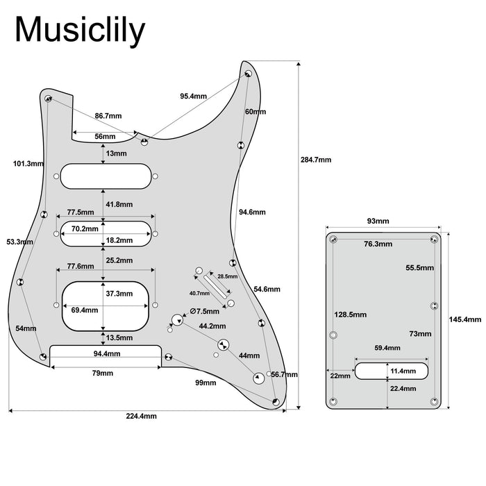 Musiclily Pro 11穴 ST ギターピックガード＆バックプレートセット Squier Sonic Strat HSS エレキギター用