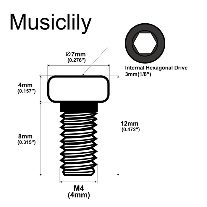 Musiclily Pro スチール M4x8mm ロッキングナット 六角ネジ Floyd Rose ダブルロック トレモロブリッジ エレキギター用, ブラック (6個セット)
