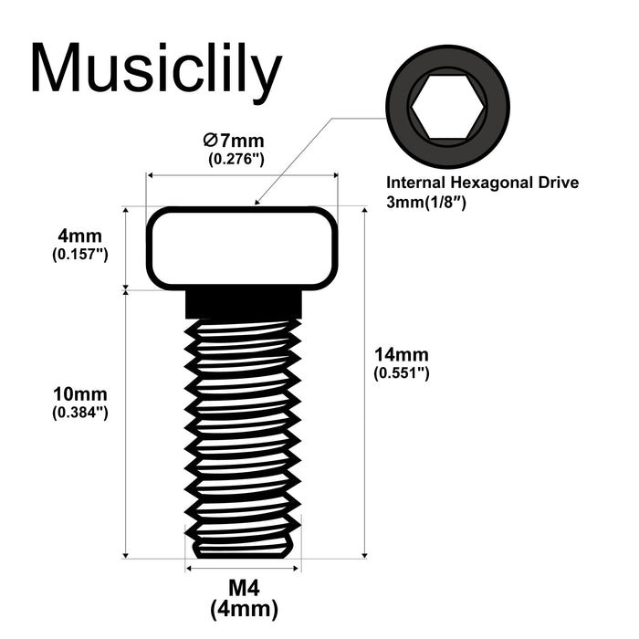 Musiclily Pro スチール M4x10mm ロッキングナット 六角ネジ Floyd Rose ダブルロック トレモロブリッジ エレキギター用, ブラック (6個セット)