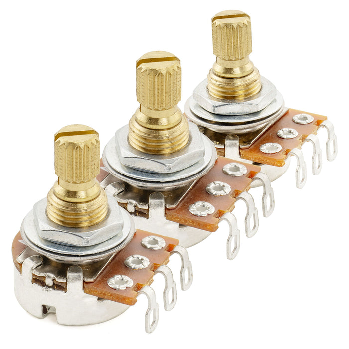 Musiclily Pro A250Kx2+B250K ミニポット 黄銅製 メトリック スプリット ショートシャフト 6.5mm オーディオリニアテーパー ポテンショメーター ST/Tele/PB/JBスタイル エレキギター/ベース用 (2A1Bセット)