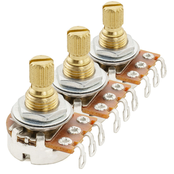 Musiclily Pro A250K ミニポット 黄銅製 メトリック スプリット ショートシャフト 6.5mm オーディオテーパー ポテンショメーター ST/Tele/PB/JBスタイル エレキギター/ベース用 (3個セット)