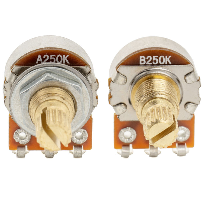 Musiclily Pro A250K+B250K ミニポット 黄銅製 メトリック スプリット ショートシャフト 6.5mm オーディオリニアテーパー ポテンショメーター ST/Tele/PB/JBスタイル エレキギター/ベース用 (1A1Bセット)