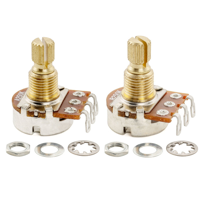 Musiclily Pro A250K+B250K ミニポット 黄銅製 メトリック スプリット ショートシャフト 6.5mm オーディオリニアテーパー ポテンショメーター ST/Tele/PB/JBスタイル エレキギター/ベース用 (1A1Bセット)