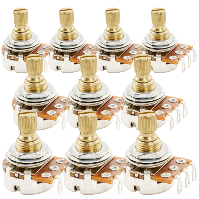 Musiclily Pro A250K ミニポット 黄銅製 メトリック スプリット ショートシャフト 6.5mm オーディオテーパー ポテンショメーター エレキギター/ベース用 (10個セット)