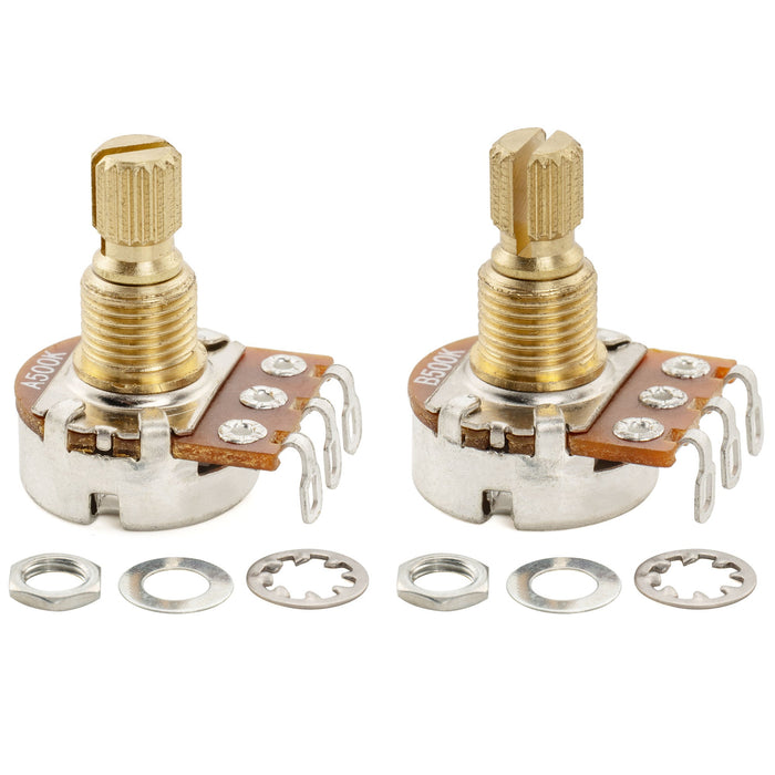 Musiclily Pro A500K+B500K ミニポット 黄銅製 メトリック スプリット ショートシャフト 6.5mm オーディオリニアテーパー ポテンショメーター ST/Tele/PB/JBスタイル エレキギター/ベース用 (1A1Bセット)