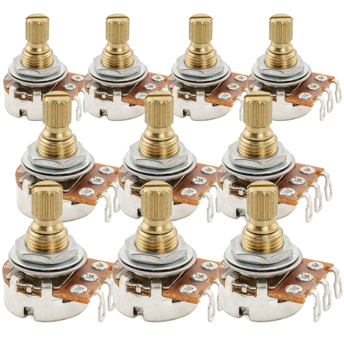 Musiclily Pro A500K ミニポット 黄銅製 メトリック スプリット ショートシャフト 6.5mm オーディオテーパー ポテンショメーター エレキギター/ベース用 (10個セット)